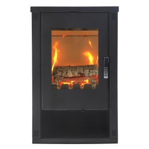 Șemineu pe lemne LHEIA, 7 kW, sobă din oțel cu geam termorezistent și design elegant, negru - Negru