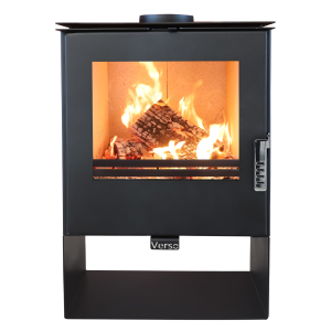 Șemineu pe lemne Verso KLARA, 9 kW, din oțel, cu geam termorezistent și design modern, negru