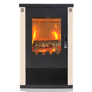 Șemineu pe lemne LHEIA, 7 kW, sobă din oțel cu geam termorezistent și design elegant, negru - Champagne