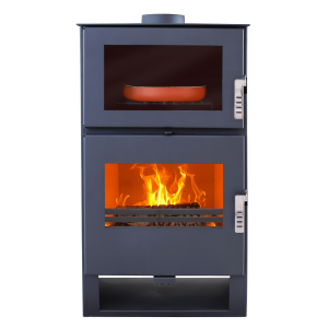 Șemineu pe lemne VERSO F, 7 kW, din oțel, design clasic cu geam termorezistent, negru
