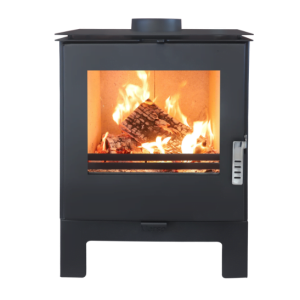 Șemineu pe lemne KLARA L, 10 kW, din oțel, cu geam panoramic termorezistent, design modern, negru