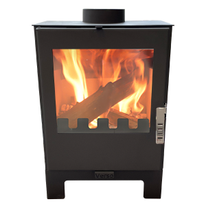 Șemineu pe lemne VERSO 3L, 10 kW, din oțel, cu geam mare termorezistent, negru